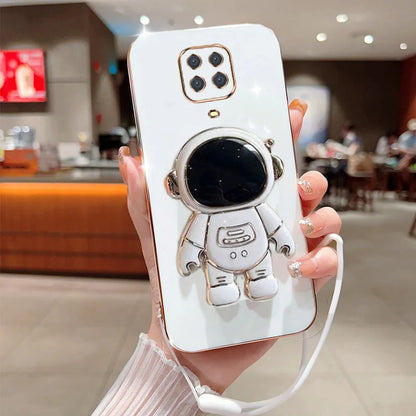 Astronaut Fold Stand For Xiaomi Redmi Note 9S 9 Pro Max Phone Case With Lanyard Luxury Plating Cover