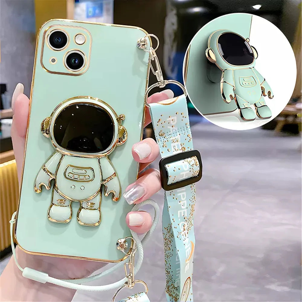 Note13 Astronaut Lanyard Crossbody Silicone Case For Xiaomi Redmi Note 13 Note13 Pro Plus 13C 13T 13 Lite POCO X6 M6 Stand Cover