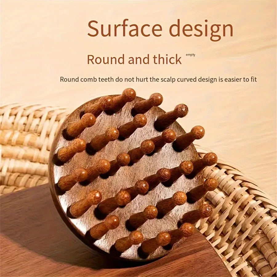 Ergonomic Mahogany Scalp Massager - Handheld Full Body Relaxation Tool with Unique Rounded Design for Relax