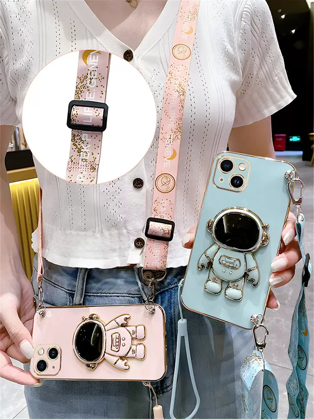 Note13 Astronaut Lanyard Crossbody Silicone Case For Xiaomi Redmi Note 13 Note13 Pro Plus 13C 13T 13 Lite POCO X6 M6 Stand Cover