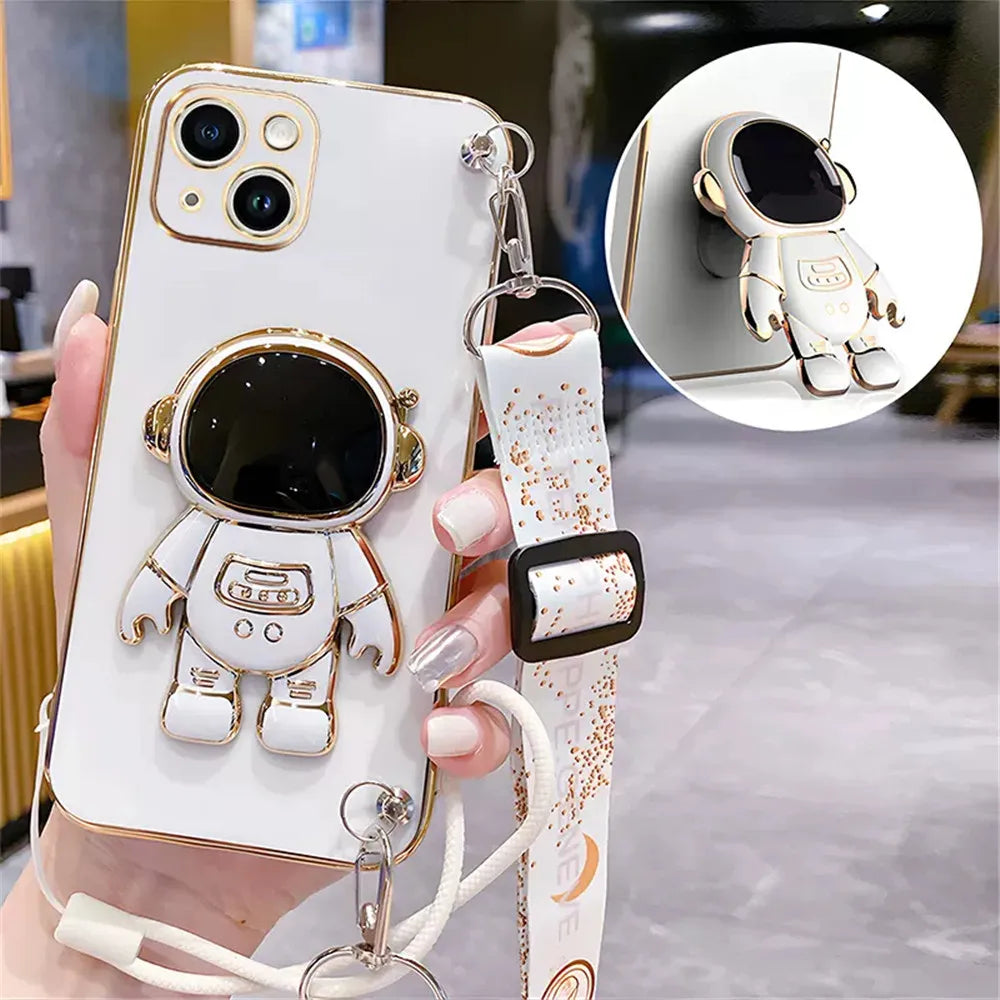 Note13 Astronaut Lanyard Crossbody Silicone Case For Xiaomi Redmi Note 13 Note13 Pro Plus 13C 13T 13 Lite POCO X6 M6 Stand Cover