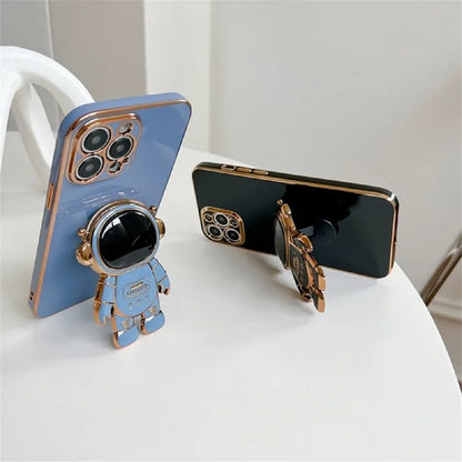 Astronaut Fold Stand For Xiaomi Redmi Note 9S 9 Pro Max Phone Case With Lanyard Luxury Plating Cover