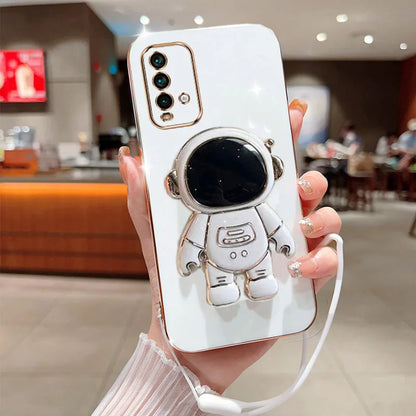 Astronaut Fold Stand For Xiaomi Redmi 9T Phone Case With Lanyard Luxury Plating Cover
