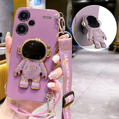 Note13 Astronaut Lanyard Crossbody Silicone Case For Xiaomi Redmi Note 13 Note13 Pro Plus 13C 13T 13 Lite POCO X6 M6 Stand Cover