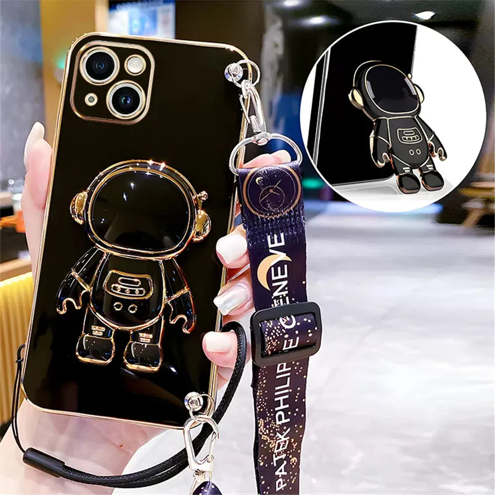 Note13 Astronaut Lanyard Crossbody Silicone Case For Xiaomi Redmi Note 13 Note13 Pro Plus 13C 13T 13 Lite POCO X6 M6 Stand Cover